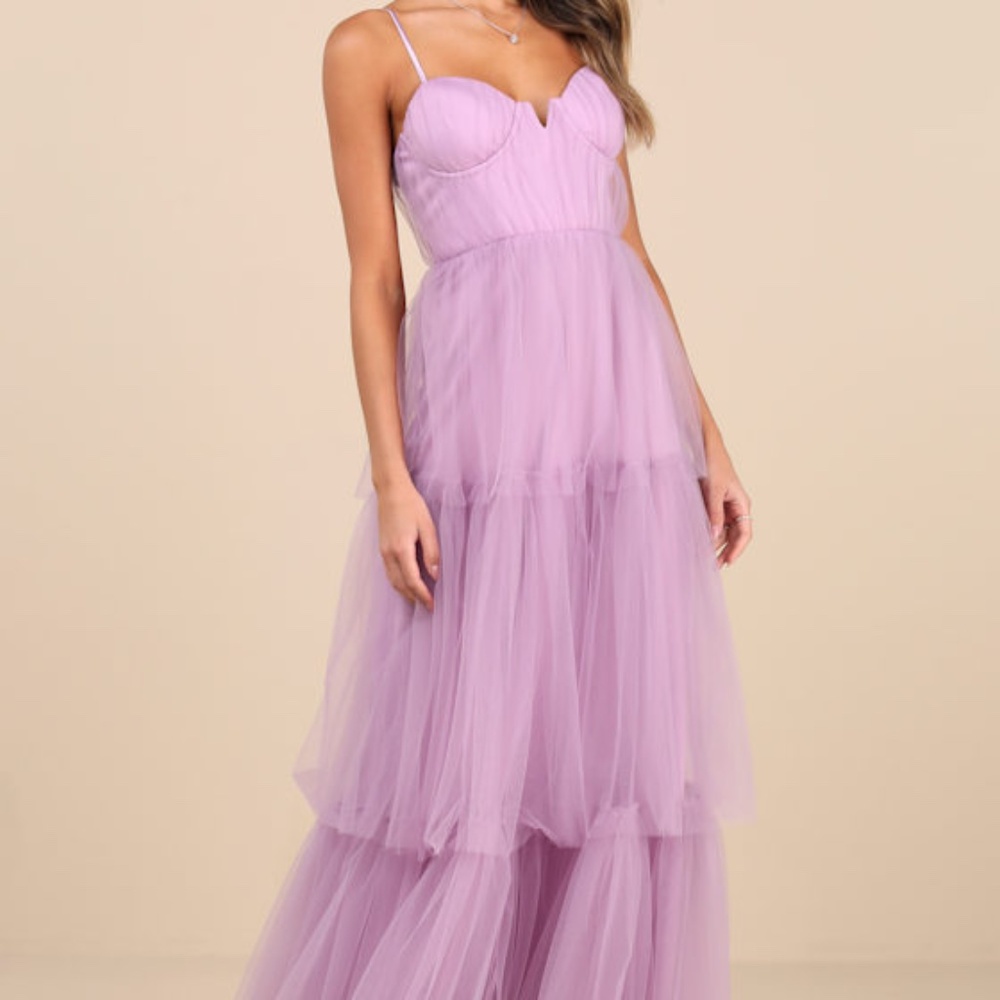 Lulus Unforgettable Poise Lilac Tulle Bustier Tiered Maxi Dress Purple - Size XL